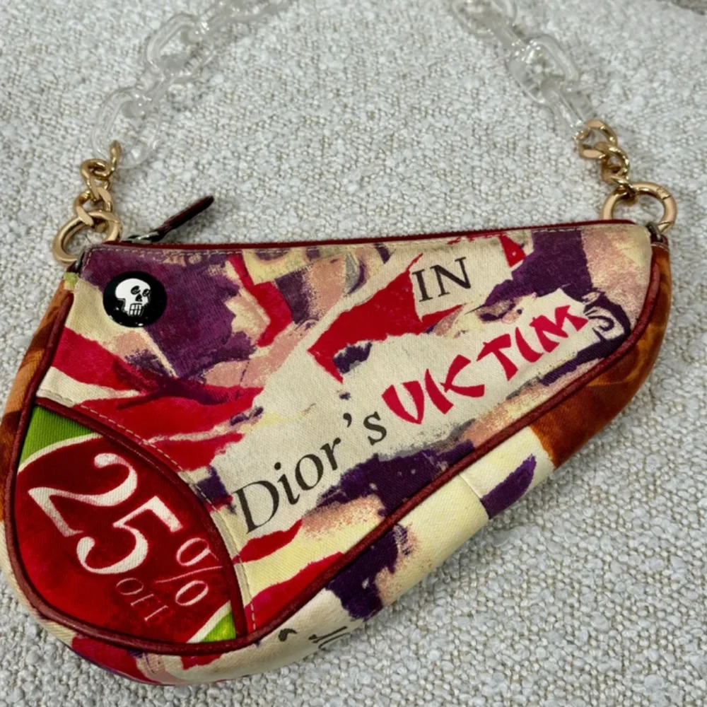 Authentic Dior Mulitcolour Canvas Le Victim Mini Saddle Bag Pochette - Picture 2 of 9
